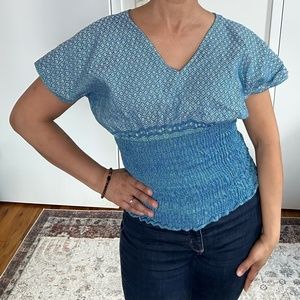 NWOT Mexican hand woven top blusa turquoise Size Small